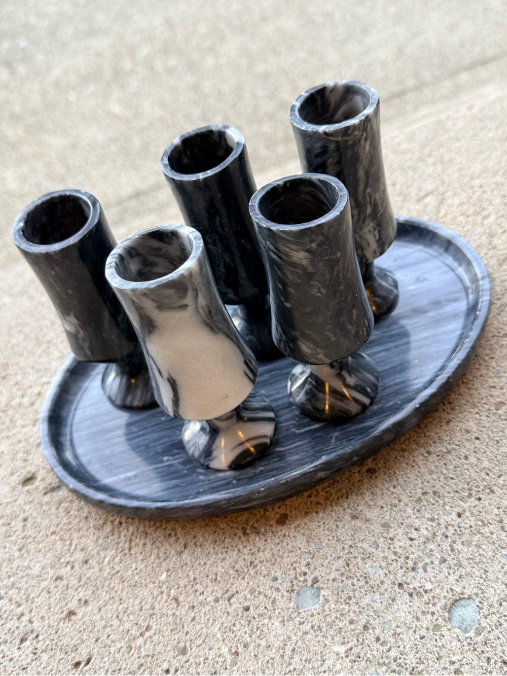 Vintage Onyx Black & White Shot Glass Set with Serving Tray